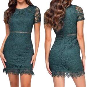 Lina Mini Green Crochet Lace Dress Sheath Short Cocktail Party Wedding